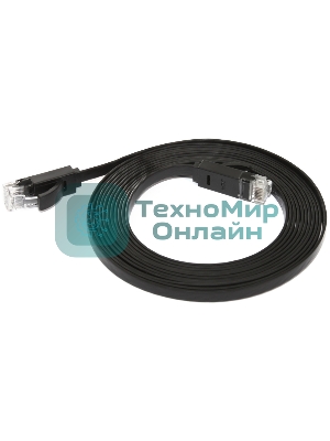 Патч-корд Greenconnect плоский прямой PROF 15.0m UTP медь, cat.6, черный, позолоченные контакты, 30 AWG, Premium ethernet high speed 10 Гбит/с, RJ45, T568B (GCR-LNC616-15.0m)