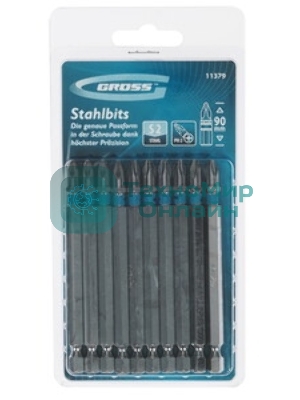 Бита Gross PH2х25мм, сталь S2, шестигр., 10 шт.