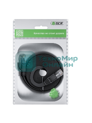 Патч-корд GCR PROF плоский прямой 3.0m, UTP медь cat.6, черный, 30 AWG, ethernet high speed 10 Гбит/с, RJ45, T568B, GCR-52870