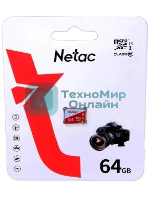 Флеш карта Netac P500 ECO 64Gb MicroSDXC U1/C10 up to 80Mb/s, retail pack card only