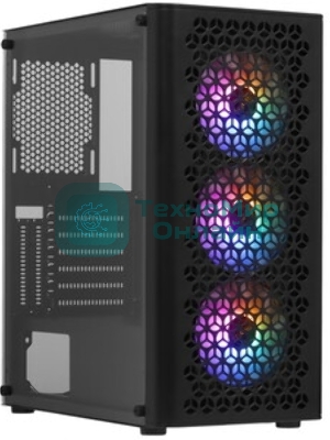Компьютерный корпус Miditower ExeGate EVO-9202 (ATX, без БП, с окном, 1*USB+1*USB 3.0, аудио, 3 вент. 12см с RGb подсветкой)
