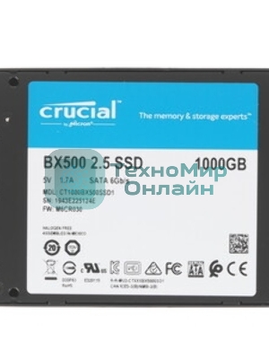 Накопитель SSD Crucial BX500, 1Tb, SATA III, 2.5