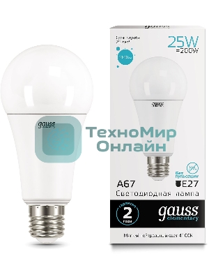 Лампа светодиодная Gauss Elementary 25Вт цок.: E27 груша 220B 4100K св. свеч. белый ней. A67 (упак.: 10 шт)