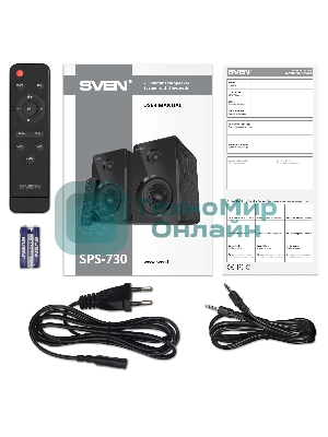 Акустическая система SVEN SPS-730 2.0 черные (2x25Вт, экокожа, USB/SD, пульт ДУ, Bluetooth)