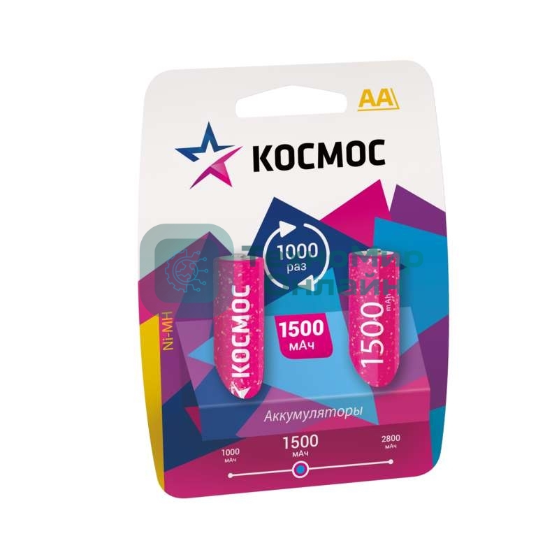 Аккумулятор Космос KOCR6NIMH(1500mA) R6 NiMn 1500мА·ч BP-2 (блист.2шт.) ЦЕНА ЗА 1 шт