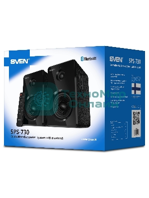 Акустическая система SVEN SPS-730 2.0 черные (2x25Вт, экокожа, USB/SD, пульт ДУ, Bluetooth)