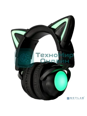 Беспроводные/проводные наушники Party Cat mini BT 0052 черно-желтый, накладные, Bluetooth + проводной, кошачьи ушки, до 10 ч