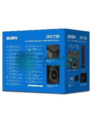 Акустическая система SVEN SPS-730 2.0 черные (2x25Вт, экокожа, USB/SD, пульт ДУ, Bluetooth)