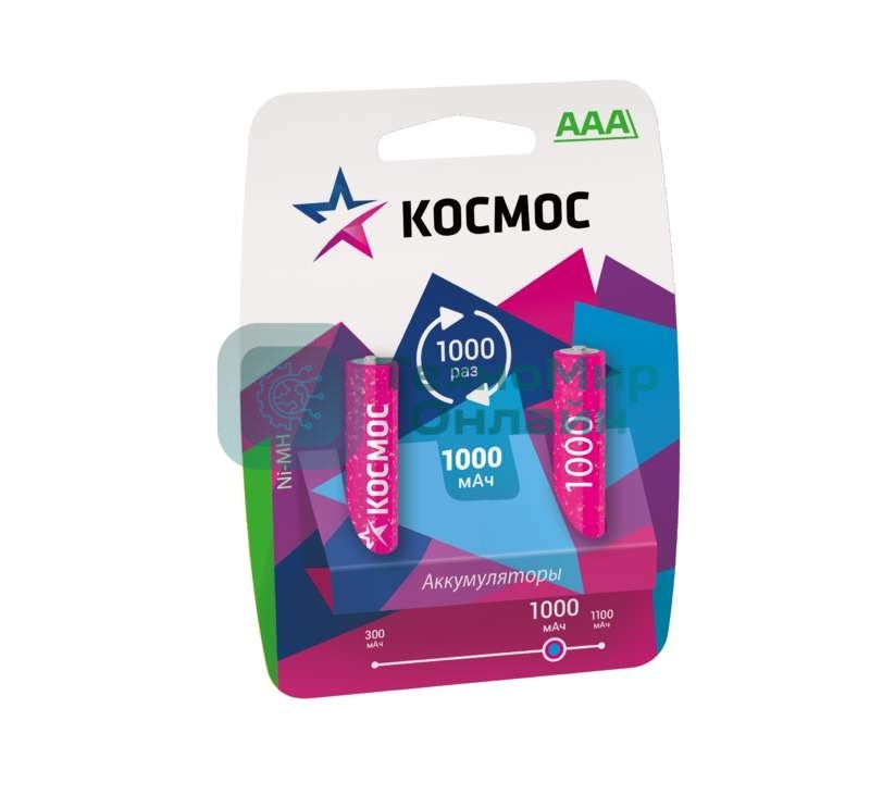 Аккумулятор Космос KOCR03NIMH(1000MAH)R03 NiMn 1000мА·ч BP-2 (блист.2шт.) ЦЕНА ЗА 1 шт