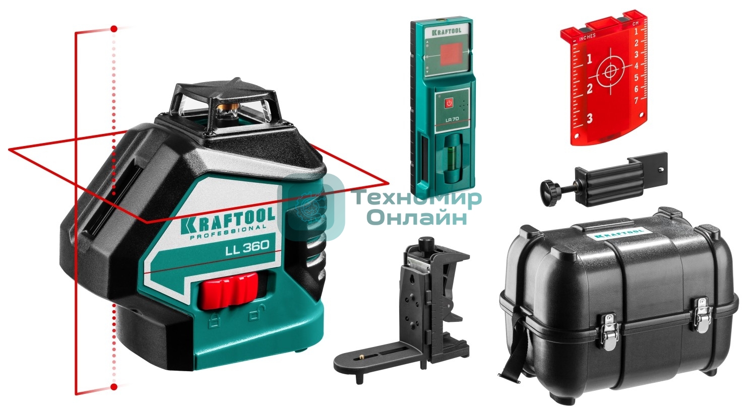 Уровни лазерные KRAFTOOL ''ll360-4'' 360 градусов 20м/70м детектор