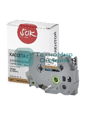 Кассета с лентой S'OK by Sakura Printing TZE841 для Brother, черный на золотом, 18мм/8м, наклейка