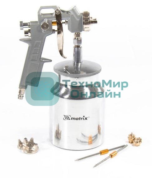 Краскопульт пневматический Matrix с нижним бачком v=10k + сопладиаметром 1.2 1.5 и 1.8мм
