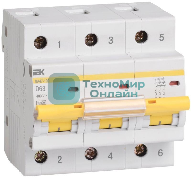 Выключатель автоматический модульный 3п D 40А 10кА ВА47-100 IEK MVA40-3-040-D