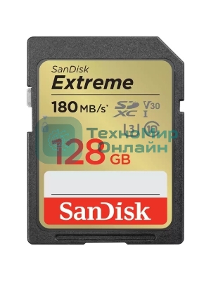 Флеш карта SD 128Gb SanDisk SDXC Class 10 V30 UHS-I U3 Extreme 180MB/s