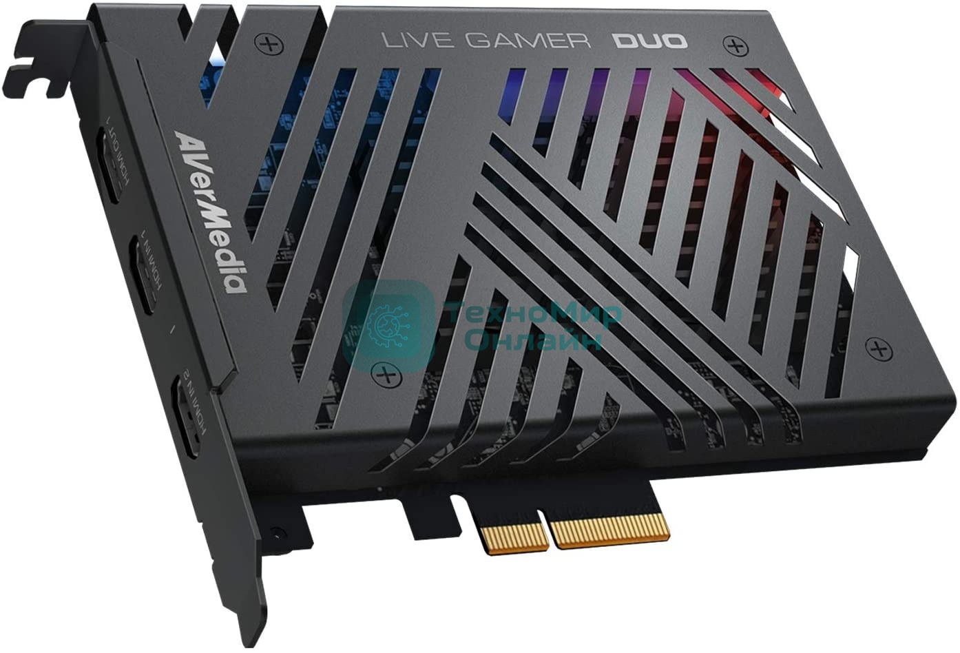 Карта видеозахвата Avermedia Live Gamer DUO, PCI-Express x4 Gen 2, 2xHDMI, 2160p60 HDR, (GC573), RTL