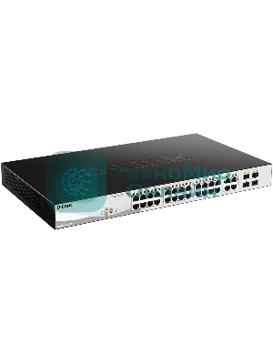 Коммутатор D-Link DGS-1210-28MP/FL1A, L2 Managed Switch with 24 10/100/1000Base-T ports and 4 100/1000Base-T/SFP combo-ports (24 PoE ports 802.3af/802.3at (30 W), PoE Budget 370 W).8K Mac address, 802.3x Flow C