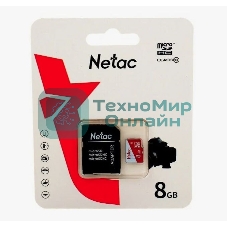Флеш карта Netac P500 ECO MicroSDHC 8Gb C10 NT02P500ECO-008G-R,, адаптер в комплекте