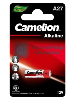 Элемент питания алкалиновый для пультов сигнализаций Camelion LR27A Mercury Free A27-BP1 12В BL-1 (блист.1шт)