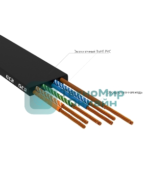 Патч-корд GCR PROF плоский прямой 3.0m, UTP медь cat.6, черный, 30 AWG, ethernet high speed 10 Гбит/с, RJ45, T568B, GCR-52870