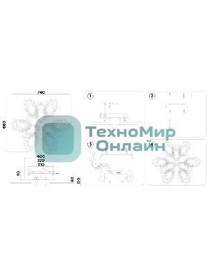Потолочный светодиодный светильник FA8933/6+3 WH/CH белый/хром 255W 3000K-6400K 740*660*120 (ПДУ РАДИО 2.4G)