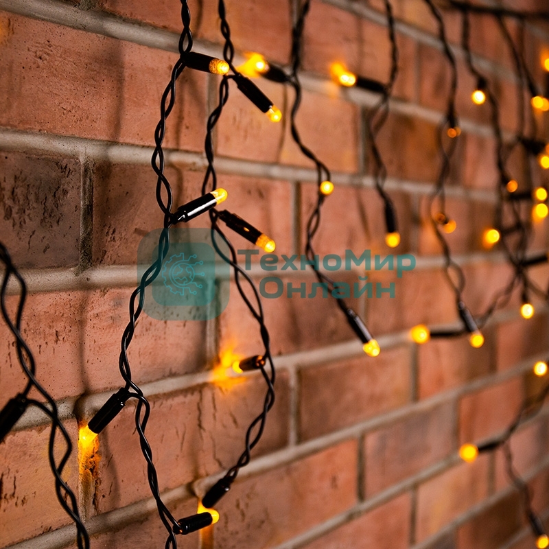 Гирлянда Neon-night Айсикл (бахрома) светодиодный, 2,4 х 0,6 м, черный провод, 230 В, диоды теплый белый, 88 LED