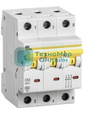 Выключатель автоматический трехполюсный ВА47-60M 3Р 63А 6кА С MVA31-3-063-C IEK