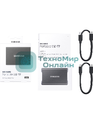 Внешний SSD Samsung T7, 2TB, USB 3.2 Gen 2 Type-C, R/W 1050/1000, титан
