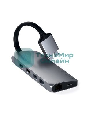 USB-концентратор Satechi Type-C Dual Multimedia Adapter для Macbook с двумя портами USB-C (2019/2018 MacBook Pro, 2018 MacBook Air and 2018 Mac Mini), серый космос