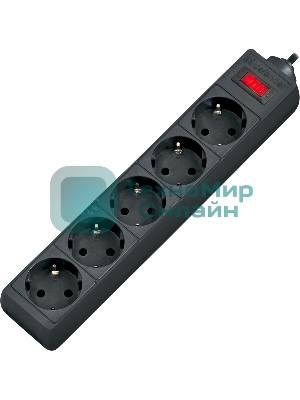 Сетевой фильтр Defender ES, 5.0 м, 5 розеток, черный