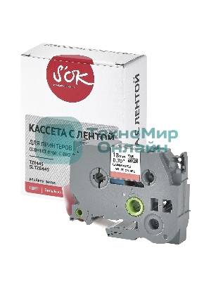Кассета с лентой S'OK by Sakura Printing TZE445 для Brother, белый на красном, 18мм/8м, наклейка