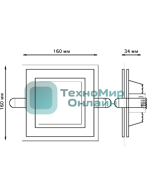 Светильник Glass кв 12W 900lm 3000K 220-240V IP20 монт Ø118х118 160x160x30 с дек стек LED