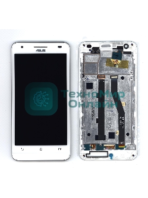 Дисплей для Asus ZenFone Go T500, белый с рамкой