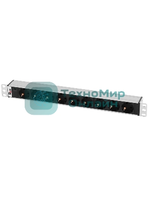 Блок розеток Rem-10 без шнура с инд., 9 Sсhuko, вход IEC 60320 C14, 10A, алюм., 19