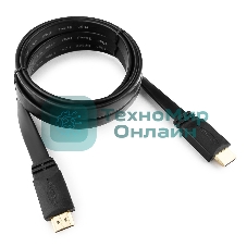 Кабель Cablexpert HDMI CC-HDMI4F-6, 19M/19M, v2.0, медь, позол.разъемы, экран, плоский кабель, 1.8м, черный, пакет