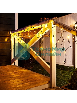 Гирлянда Neon-night Айсикл (бахрома) светодиодный, 2,4 х 0,6 м, черный провод, 230 В, диоды теплый белый, 88 LED