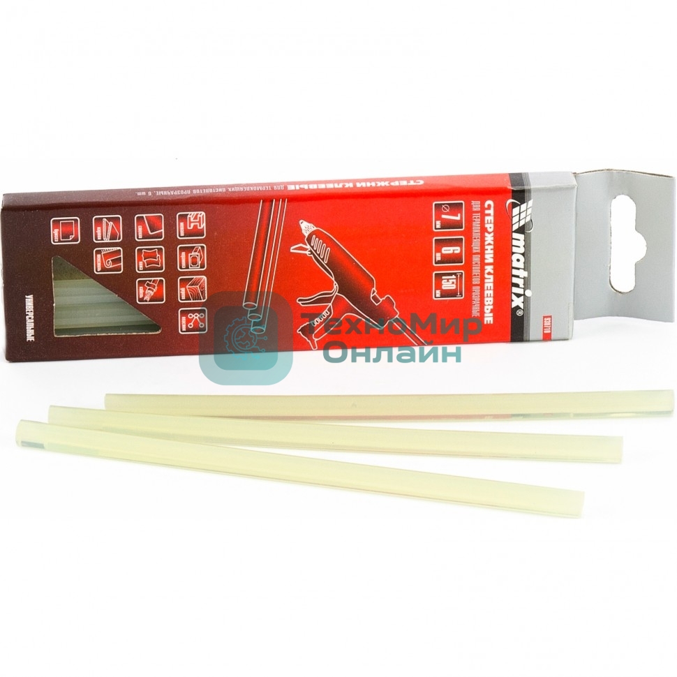 Стержни клеевые Matrix, 7 x 150 мм, прозрачные, 6 шт.