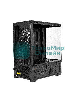 Компьютерный корпус Minitower ExeGate i3 SEA (mATX, БП 550NPX, 2*USB+1*USB 3.0, HD аудио, черный, 1 вент. 12см с RGB подсветкой, передняя и боковая панели - закаленное стекло)