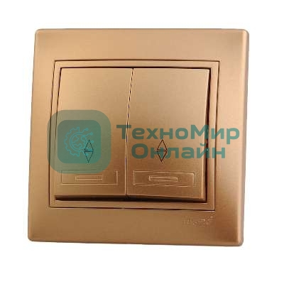 Выключатель проходной 2-кл. СП Мира 10А IP20 метал. зол. LEZARD 701-1313-106