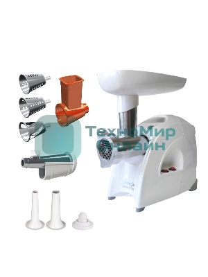 Мясорубка электрическая Аксион М641.02 белый, 2000 Вт, 3 кг/мин, реверс, защита от перегрузки, насадки - 6