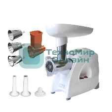 Мясорубка электрическая Аксион М641.03 белый, 2000 Вт, 3.0 кг/мин, реверс, защита от перегрузки, насадки - 5