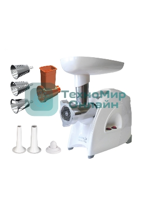 Мясорубка электрическая Аксион М641.03 белый, 2000 Вт, 3.0 кг/мин, реверс, защита от перегрузки, насадки - 5