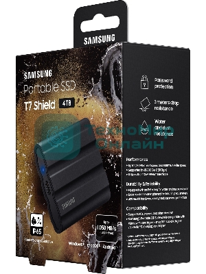 Внешний SSD Samsung T7 Shield, 4TB, USB 3.2 Gen 2 Type-C, R/W 1050/1000, черный