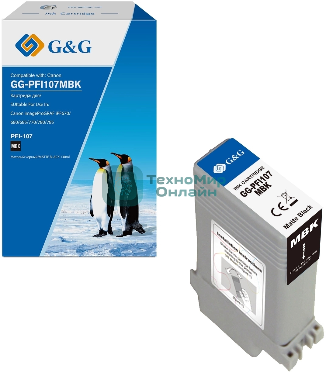 Картридж струйный G&G GG-PFI107MBK черный матовый (130мл) для Canon imageProGRAF iPF670/680/685/770/780/785