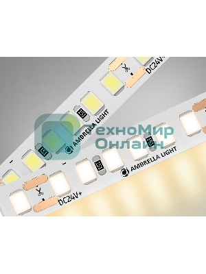 Светодиодная лента Ambrella light GS3201 2835 180Led/ 14.4W m/ 24V IP20 3000K/ 5000*8*1.2mm (2 конт.)