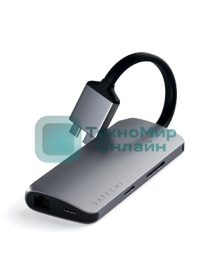 USB-концентратор Satechi Type-C Dual Multimedia Adapter для Macbook с двумя портами USB-C (2019/2018 MacBook Pro, 2018 MacBook Air and 2018 Mac Mini), серый космос