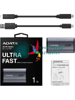 Внешний SSD ADATA Elite SE880, 1TB, USB 3.2 Gen 2x2 Type-C, R/W 2000/2000, серый