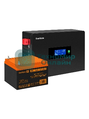Комплект Источник бесперебойного питания EX295992RUS + батарея 26Aч EX285663RUS 1шт (инвертор, синус, для котла, PF=1, настенный) ExeGate IdealSine SR-600.LCD.2SH <600VA/600W, чистая синусоида, цветной LCD-дисплей, 2*Schuko, крепление настенное, черный> + батарея ExeGate HRL 12-26 (12В, 26А·ч) 1шт