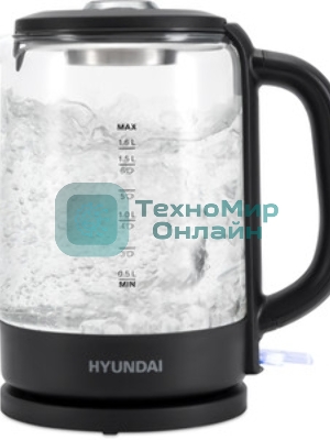 Чайник электрический Hyundai HYK-G4402 1.7 л, 2200 Вт, черный/серебристый корпус: стекло