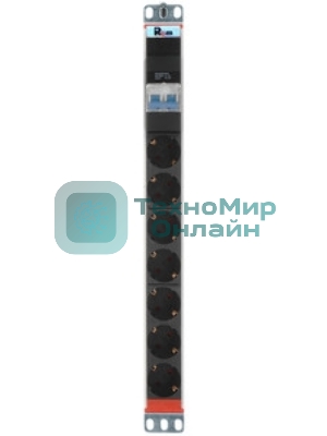 Блок розеток Rem-16 с фил. и инд., 7 Shuko, 16A, алюм., 19