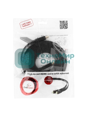 Кабель Cablexpert HDMI CC-HDMI4F-10, 19M/19M, v2.0, медь, позол.разъемы, экран, плоский кабель, 3м, черный, пакет